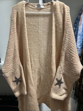Aroma Cream Open-Front Cardigan with Star Elbow Accents